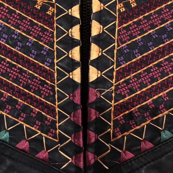 Leather Free People Dress w/ colorful stitch- sz 6 - Picture 4 of 4